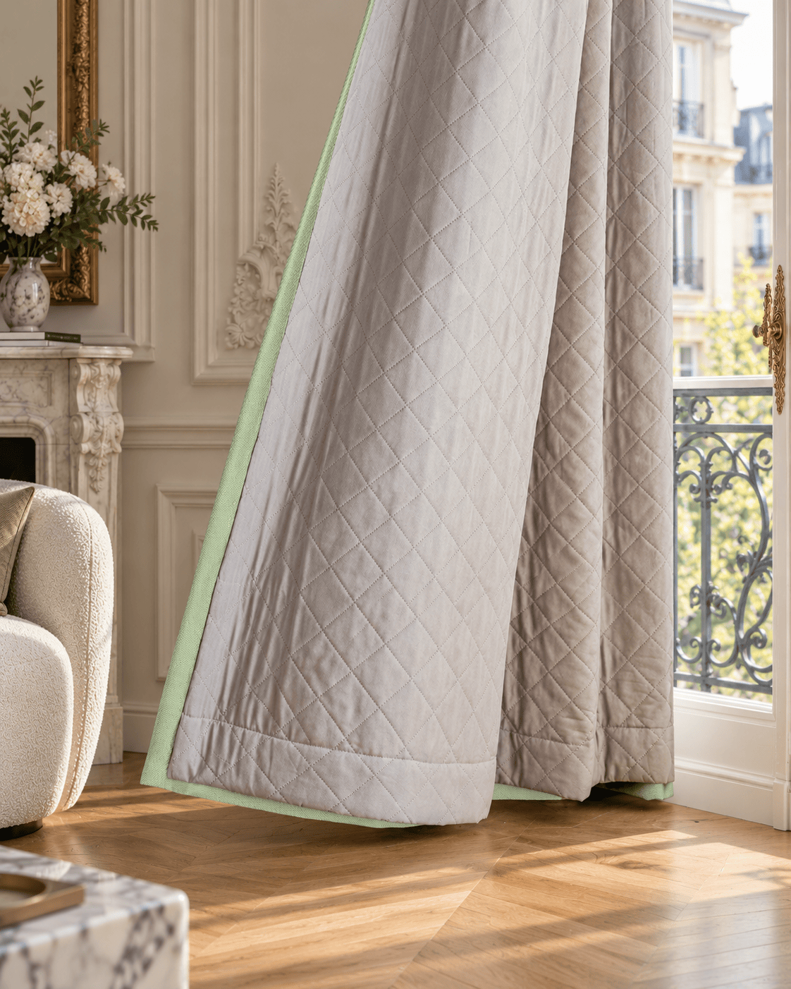 Doublure thermique matelassée du rideau occultant vert